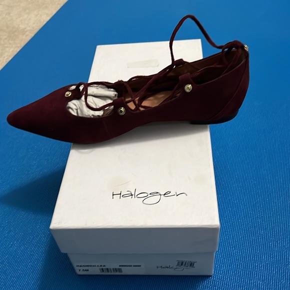 Halogen Owen Pointy Toe Ghillie flats in Bordeaux Suede Size 7.5M - Picture 2 of 9